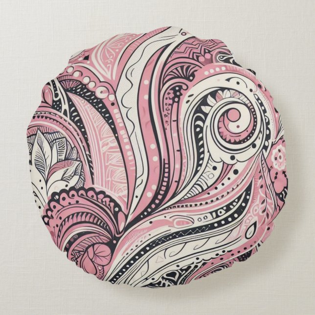 Pink Paisley De thuisstudio rond kussen (Achterkant)