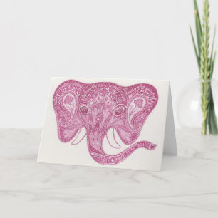 Pink Paisley Elephant Notecard Kaart