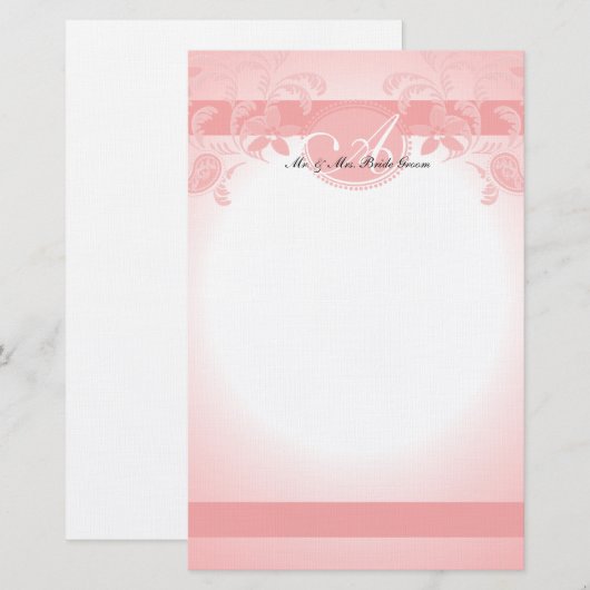 Pink Paisley Floral Monogram Briefpapier (Voorkant / Achterkant)