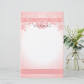 Pink Paisley Floral Monogram Briefpapier (Staand voorkant)