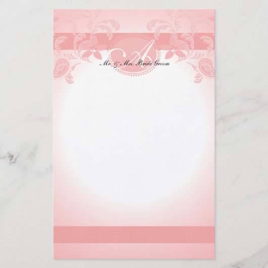 Pink Paisley Floral Monogram Briefpapier (Voorkant)
