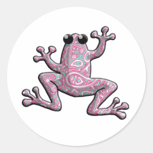 Pink Paisley Frog Ronde Sticker