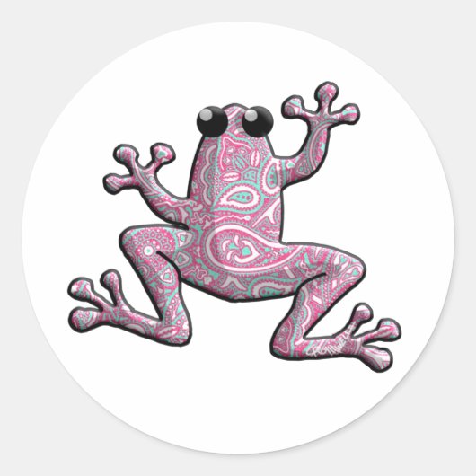 Pink Paisley Frog Ronde Sticker (Voorkant)