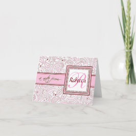 Pink Paisley Monogrammed Name Notitiekaartje