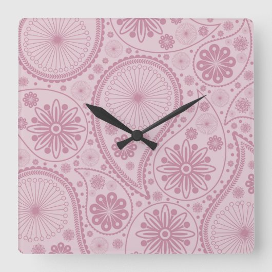 Pink paisley pattern vierkante klok (Voorkant)