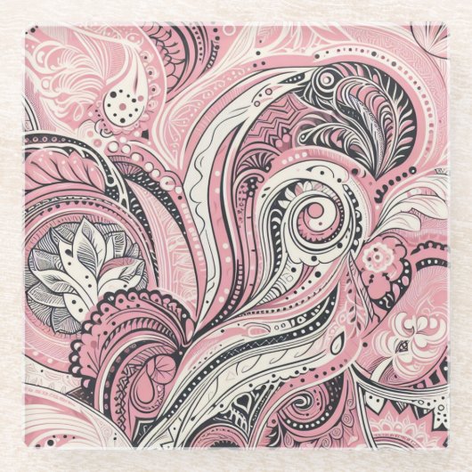 Pink Paisley The Home Studio Onderzetter Glazen Onderzetter (Voorkant)