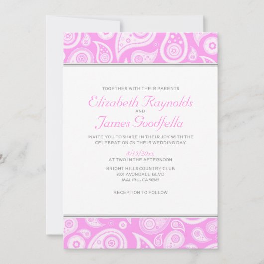 Pink Paisley Wedding Invitations Kaart (Voorkant)