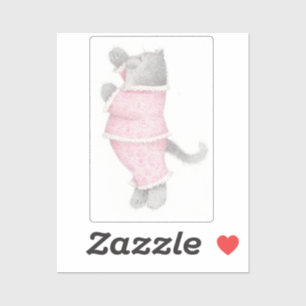 PINK PAJAMAS CAT 2"X2" VinylSticker Sticker