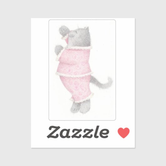 PINK PAJAMAS CAT 2"X2" VinylSticker Sticker (Vel)