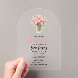 Pink Palette Ranunculus Mason Jar Bridal Shower Acryl Uitnodigingen