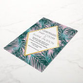Pink Palm Deco Wedding Gold Foil uitnodiging (Gedraaid)