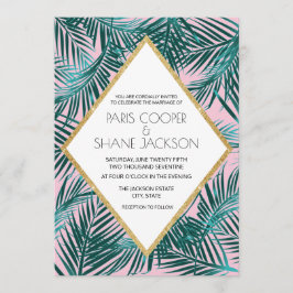 Pink Palm Deco Wedding Kaart