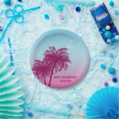 Pink Palm Trees Tropical Evening Happy Birthday Papieren Bordje (Feest)