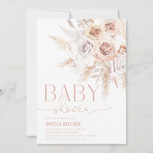 Pink Pampas Grass Boho Baby shower Kaart (Voorkant)