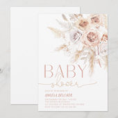Pink Pampas Grass Boho Baby shower Kaart (Voorkant / Achterkant)