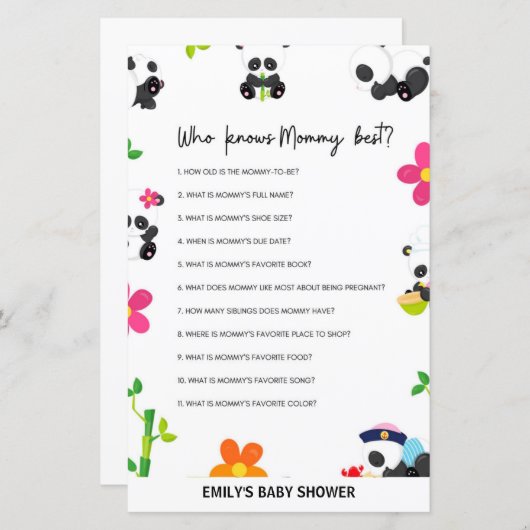 Pink Panda Baby shower Game (Voorkant / Achterkant)