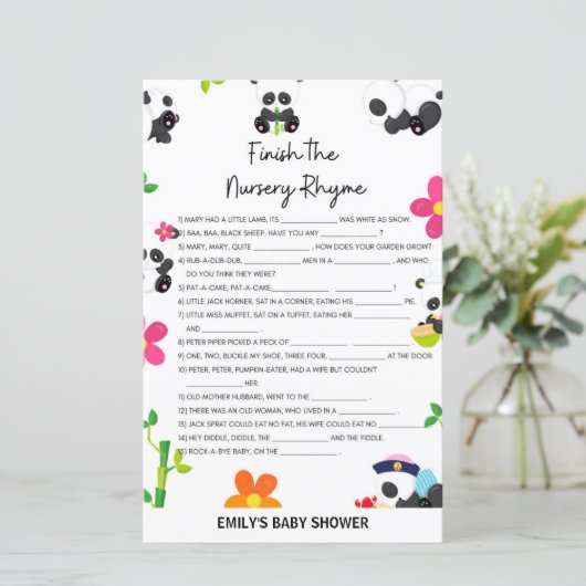 Pink Panda Baby shower Game (Staand voorkant)