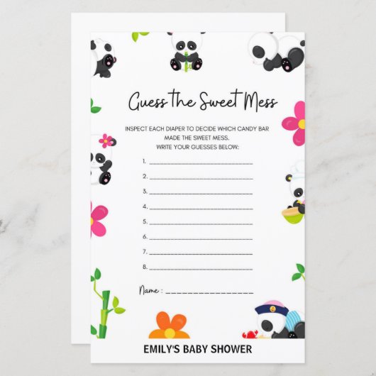 Pink Panda Baby shower Game (Voorkant / Achterkant)