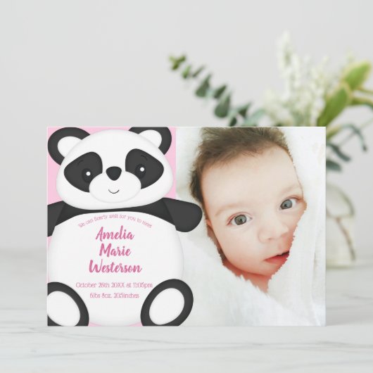 Pink Panda Beer Baby Aankondiging (Staand voorkant)