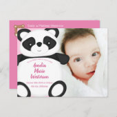 Pink Panda Beer Baby Aankondiging Briefkaart (Voorkant / Achterkant)