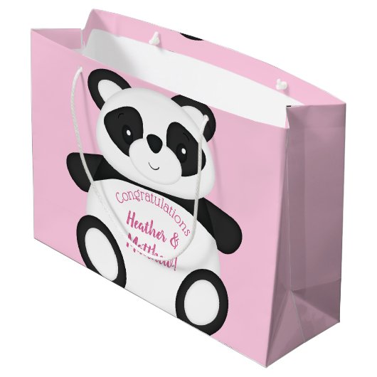Pink Panda Beer Baby shower Groot Cadeauzakje (Achterkant Gekanteld)