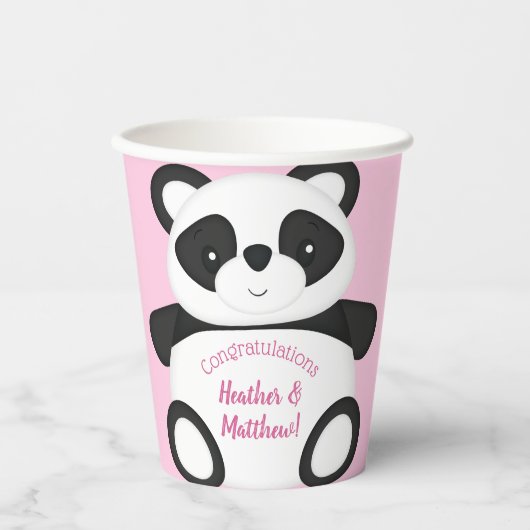 Pink Panda Beer Baby shower Papieren Bekers (Voorkant)