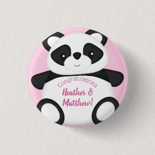 Pink Panda Beer Baby shower Ronde Button 3,2 Cm