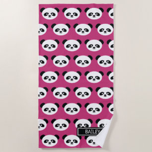 Pink Panda Beer Pattern Kawaii Persoonlijke Kinder Strandlaken