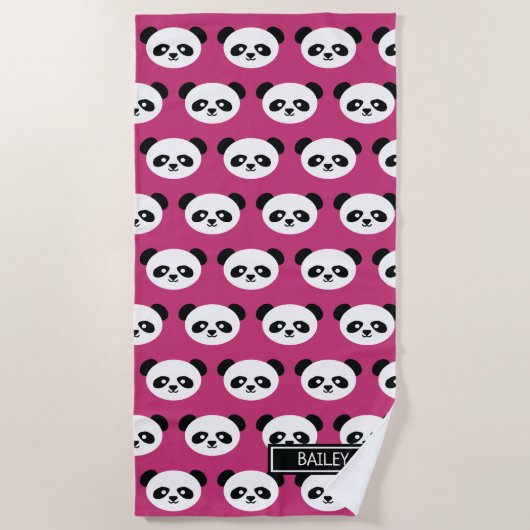 Pink Panda Beer Pattern Kawaii Persoonlijke Kinder Strandlaken (Voorkant)