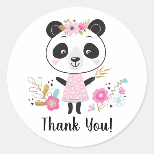 Pink Panda Dank je Schattig Girly Ronde Sticker (Voorkant)