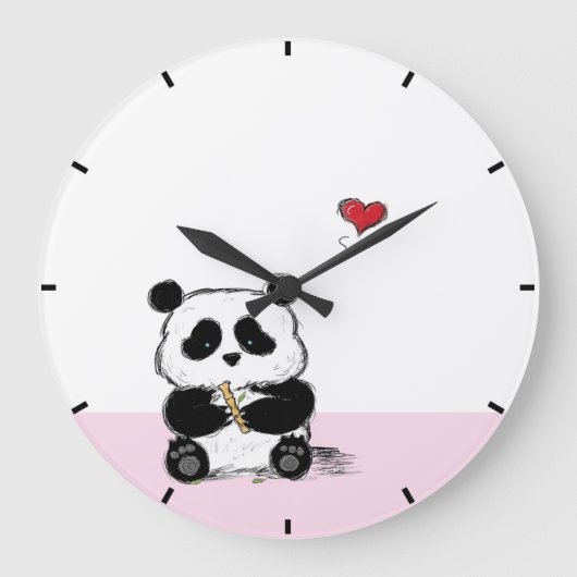 Pink Panda en Bamboo Stalk Grote Klok (Voorkant)