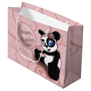 Pink Panda Floral Birthday Gift Bag - Large, Gloss Large Cadeautasje