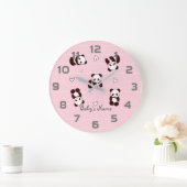 Pink Panda Heart Nursery Decor Wall klok (Huis)