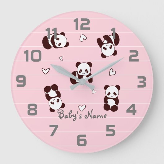 Pink Panda Heart Nursery Decor Wall klok (Voorkant)