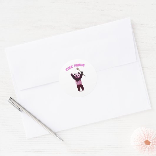 Pink Panda Lacrosse Ronde Sticker (Envelop)