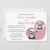 Pink Panda Teddy Bears Heart Cartoon Wedding Kaart (Voorkant)