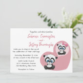 Pink Panda Teddy Bears Heart Cartoon Wedding Kaart (Staand voorkant)