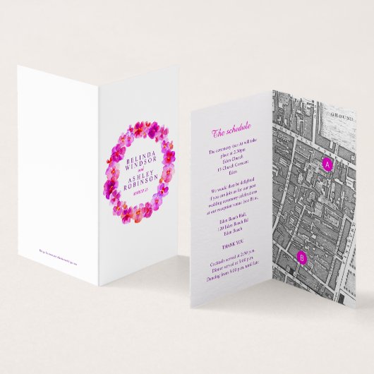 Pink pansy art bruiloft — plattegrond kaart (Binnen en buitenkant)