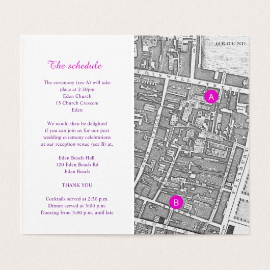 Pink pansy art bruiloft — plattegrond kaart (Binnenkant ongevouwen)