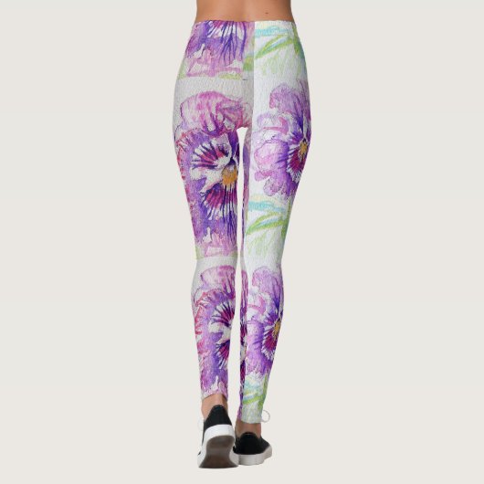 Pink Pansy Floral Waterverf Leggings (Achterkant)