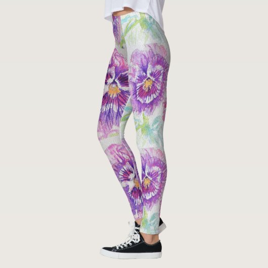 Pink Pansy Floral Waterverf Leggings (Links)