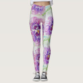 Pink Pansy Floral Waterverf Leggings (Voorkant)