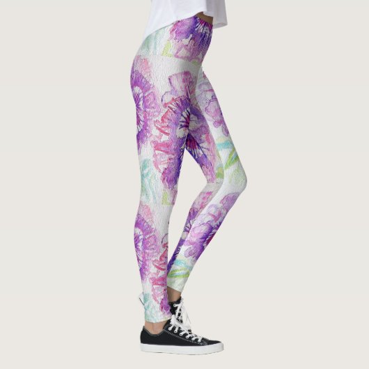 Pink Pansy Floral Waterverf Leggings (Rechts)