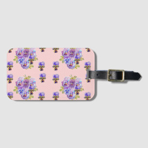 Pink Pansy Viola Floral stip Pattern Bagagelabel