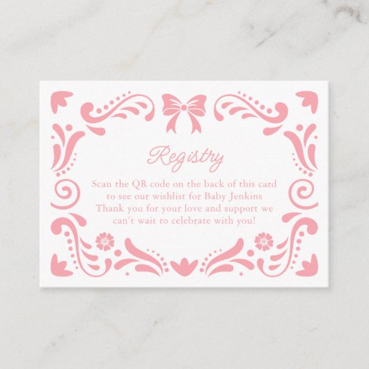 Pink Papel Picado Baby shower Registry QR-code Informatiekaartje (Voorkant)