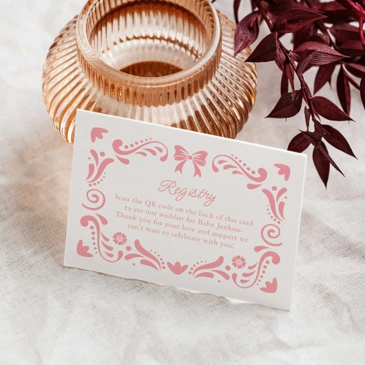 Pink Papel Picado Baby shower Registry QR-code Informatiekaartje