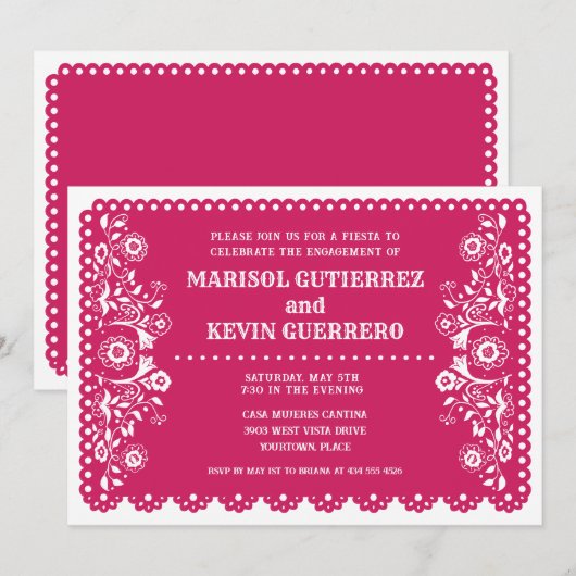 Pink Papel Picado Cinco de Mayo Engagement Party Kaart (Voorkant / Achterkant)