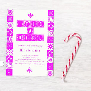 Pink Papel Picado Fiesta Het is een meisje Baby sh Kaart