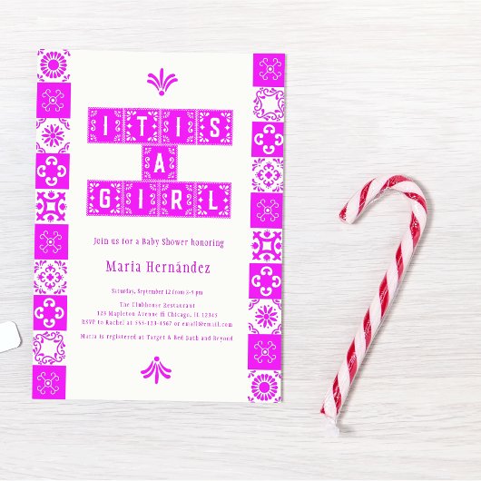Pink Papel Picado Fiesta Het is een meisje Baby sh Kaart