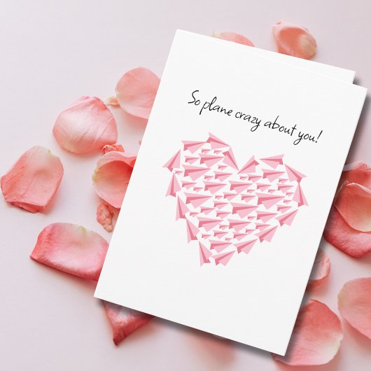 Pink Paper Airplane Heart Romantic Valentine's  Kaart